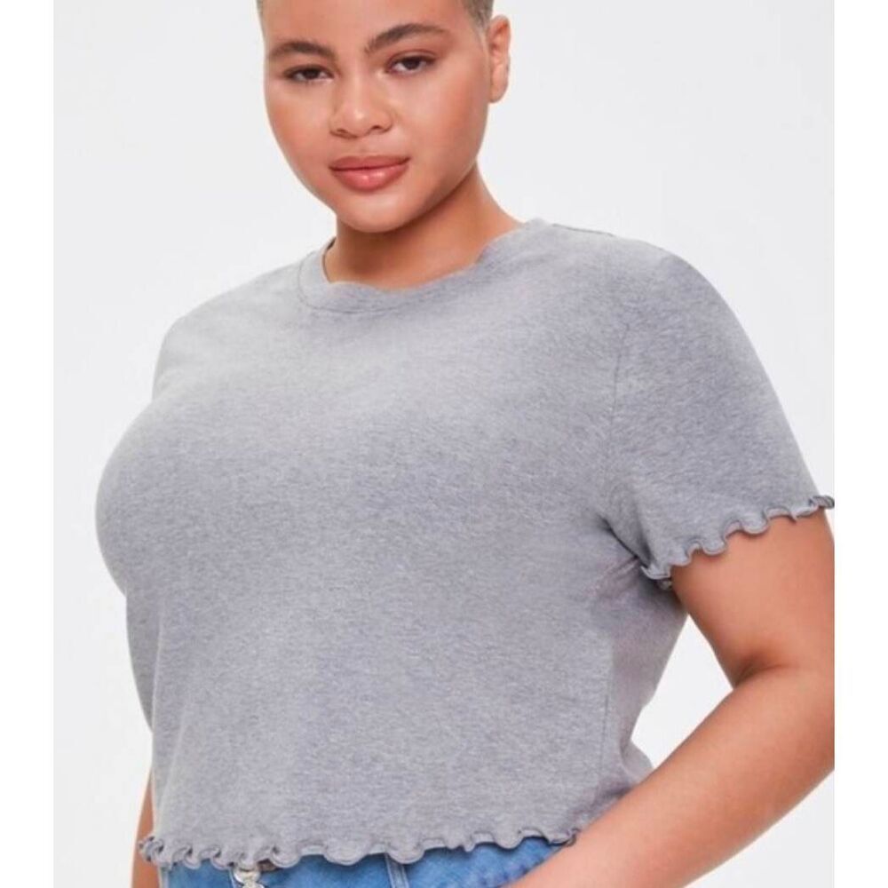 🔹️Gray Ribbed Cropped Short Sleeve Top Medium